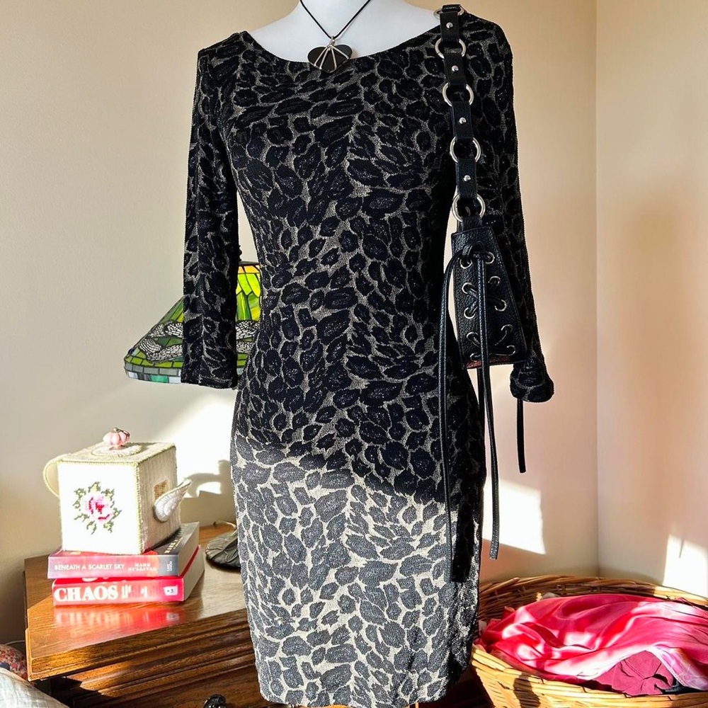 A. Byer Black and Gray Animal Print Midi Dress